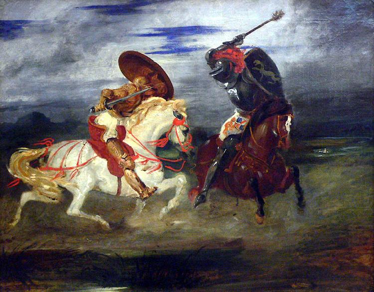 Eugene Delacroix Combat de chevaliers dans la campagne china oil painting image